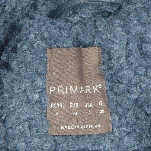 Primark Women Blue Mid-Length Overcoat Size 6 Polyester Lined Button