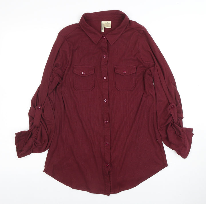 Passport Womens Red Collared Button-Up Long Sleeve Shirt XL
