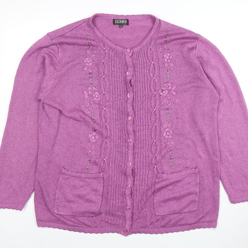 Casamia Women’s Purple Plus Size Knit Cardigan with Floral Embroidery