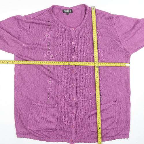 Casamia Women’s Purple Plus Size Knit Cardigan with Floral Embroidery