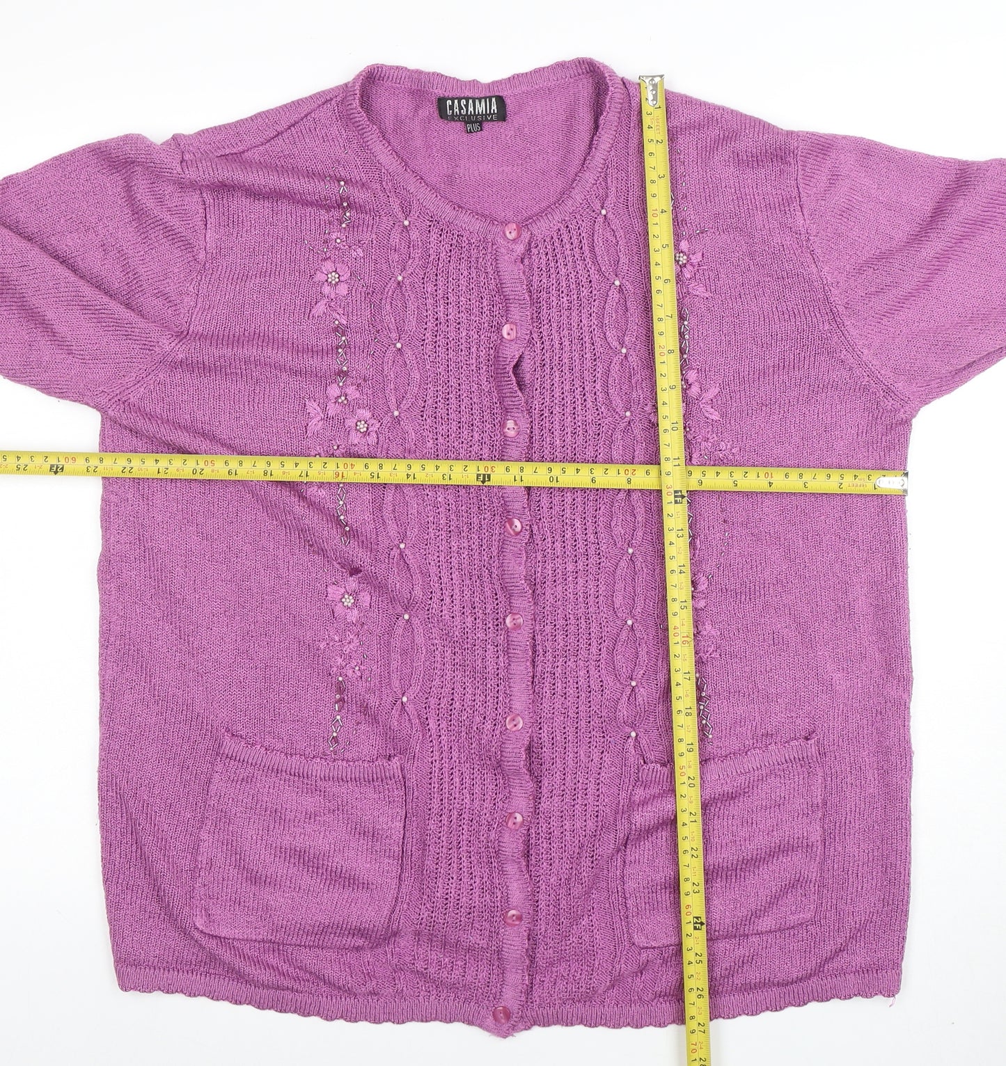 Casamia Women’s Purple Plus Size Knit Cardigan with Floral Embroidery