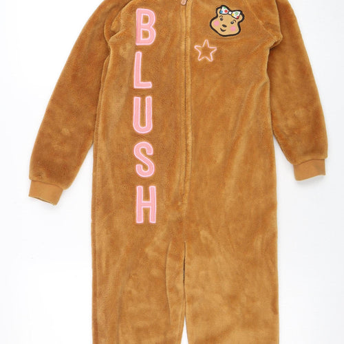 George Girls Brown Pudsey Bear Fleece One Piece 7-8 Years Hooded Pyjamas