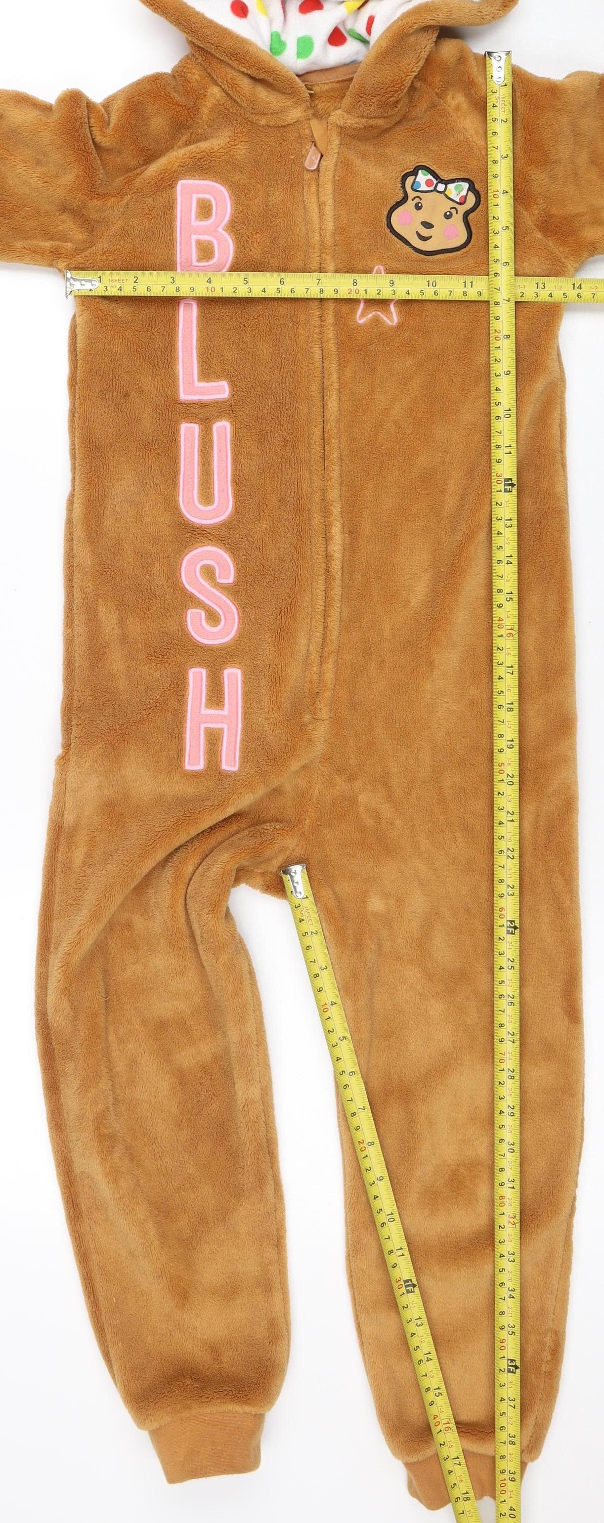 George Girls Brown Pudsey Bear Fleece One Piece 7-8 Years Hooded Pyjamas