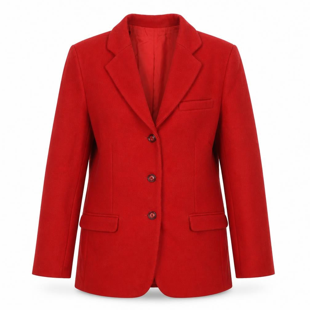 Front view of Alice Collins Women's Red Wool Blend Single-Breasted Blazer, size 12