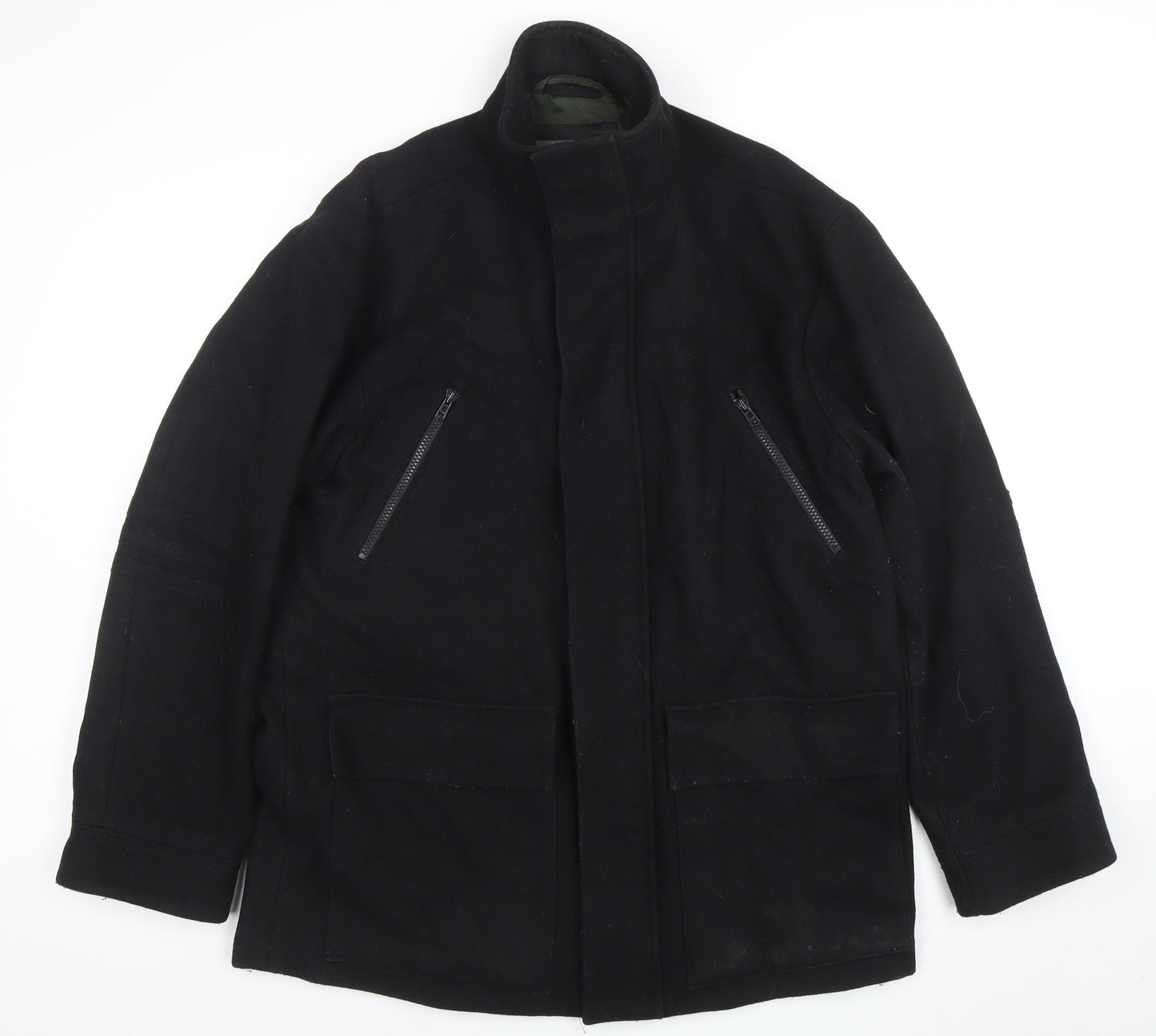 River Island Men's Black Wool Blend Mid-Length Coat M