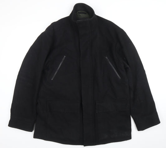 River Island Men's Black Wool Blend Mid-Length Coat M