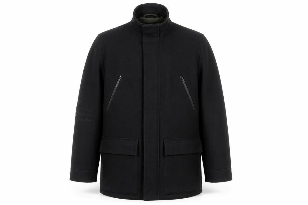 Front view of River Island Men's Black Wool Blend Mid-Length Coat M