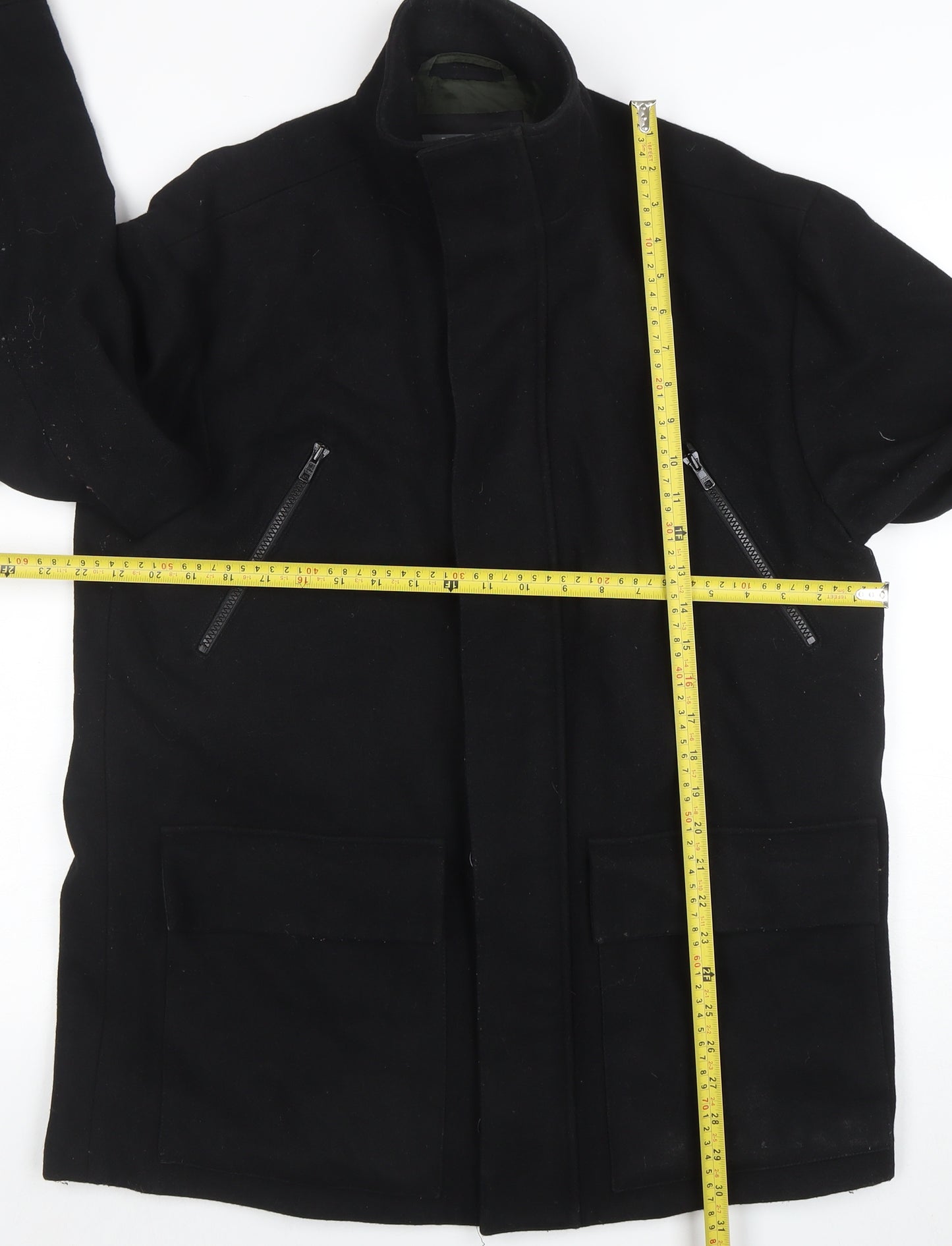 River Island Men's Black Wool Blend Mid-Length Coat M