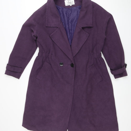 Leazie Women's Purple Cotton Blend Mid-Length Overcoat L
