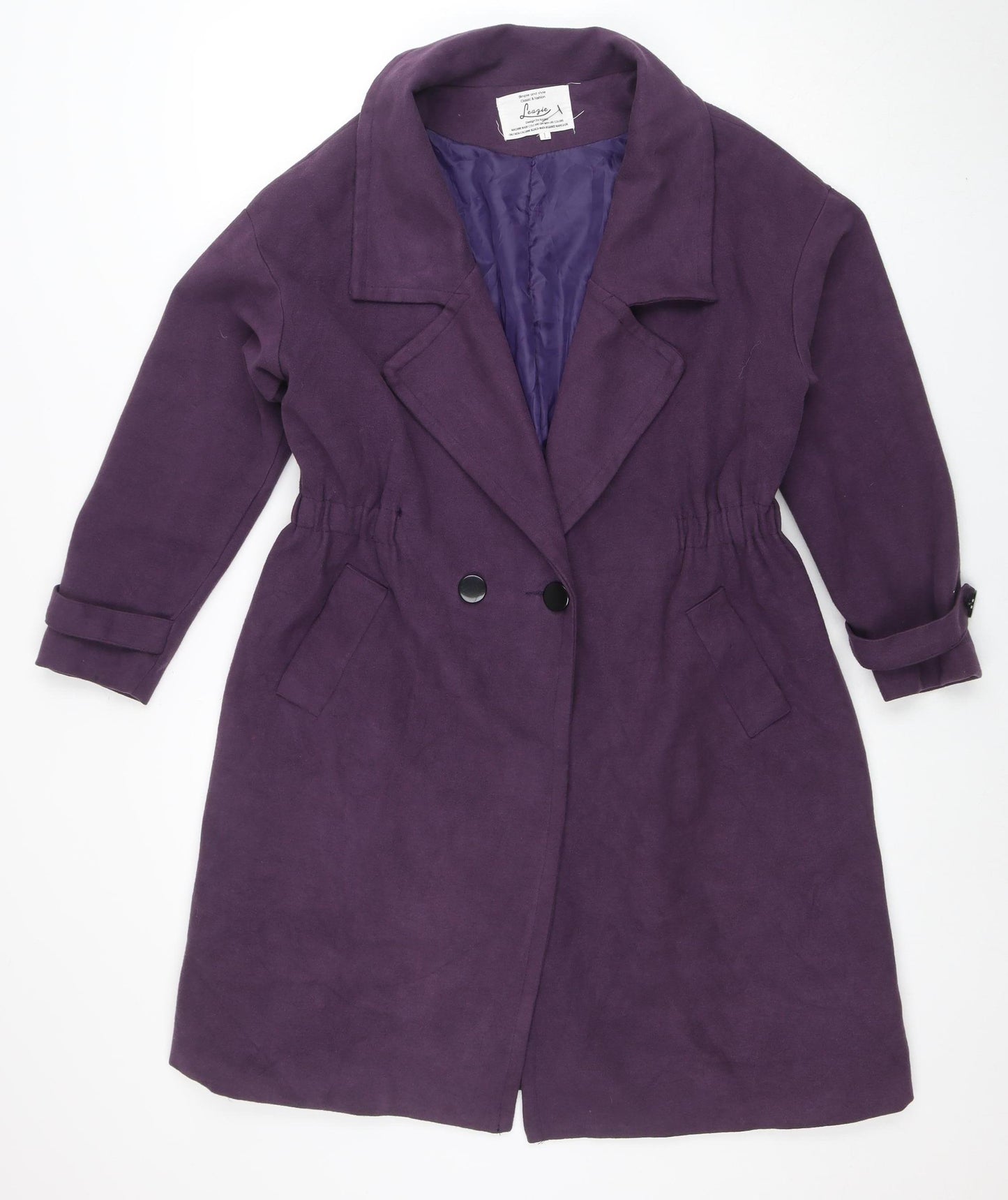 Leazie Women's Purple Cotton Blend Mid-Length Overcoat L
