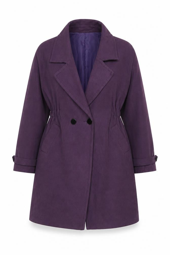 Front view of Leazie Women's Purple Cotton Blend Mid-Length Overcoat L