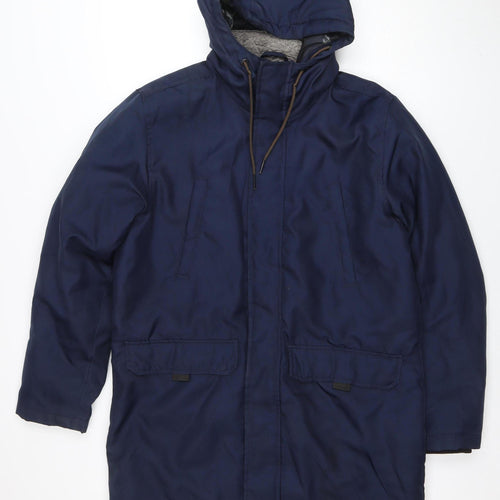 Avenue Men’s Blue Hooded Parka Jacket Size S Polyester Winter Coat