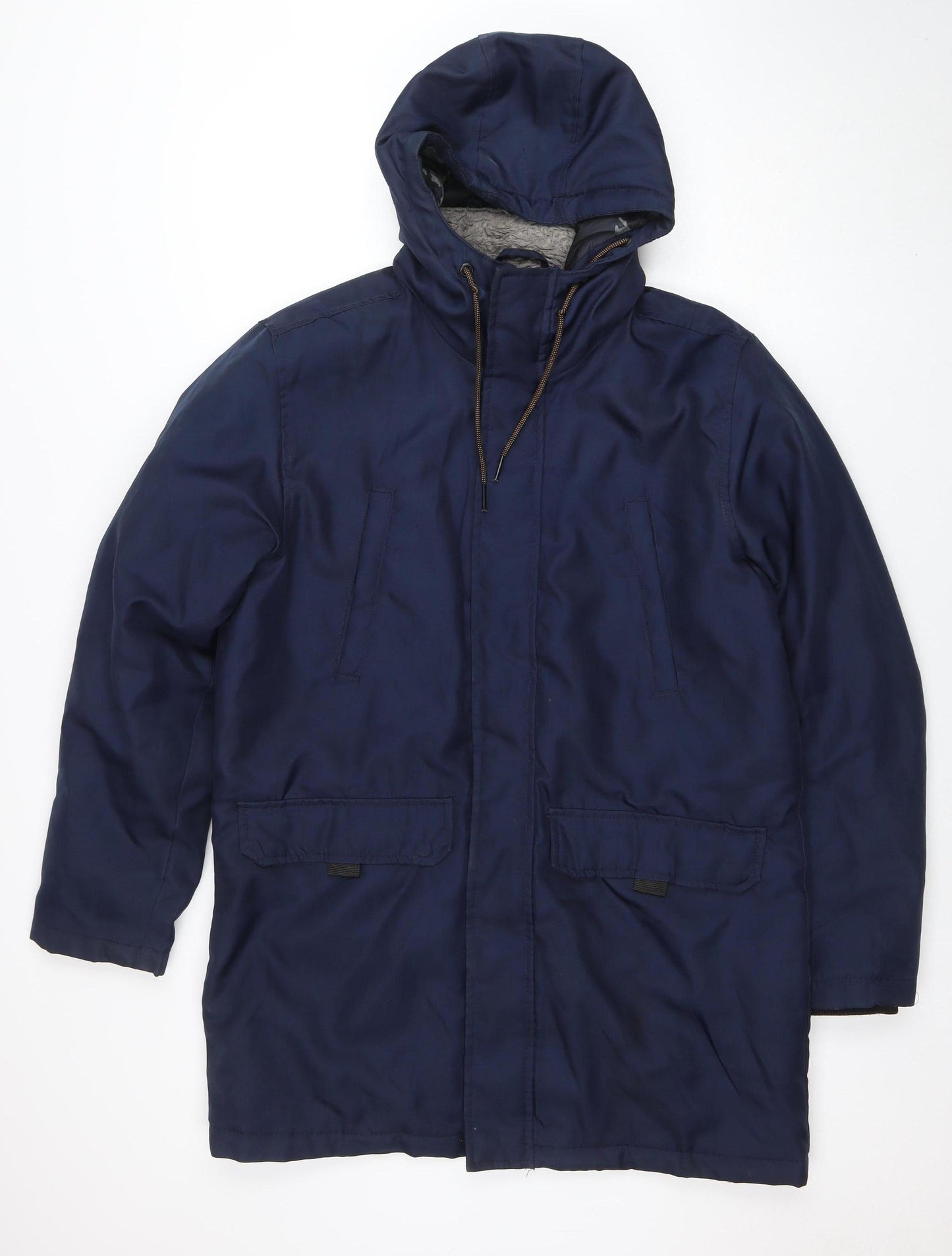 Avenue Men’s Blue Hooded Parka Jacket Size S Polyester Winter Coat
