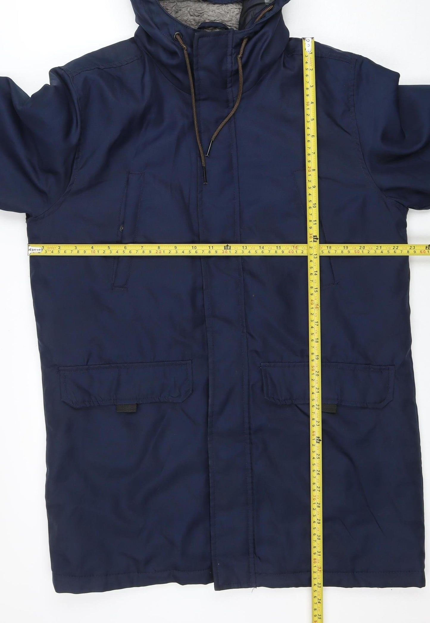 Avenue Men’s Blue Hooded Parka Jacket Size S Polyester Winter Coat