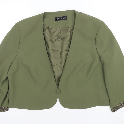 Jacques Vert Womens Green Size 20 Embellished Tuxedo Blazer
