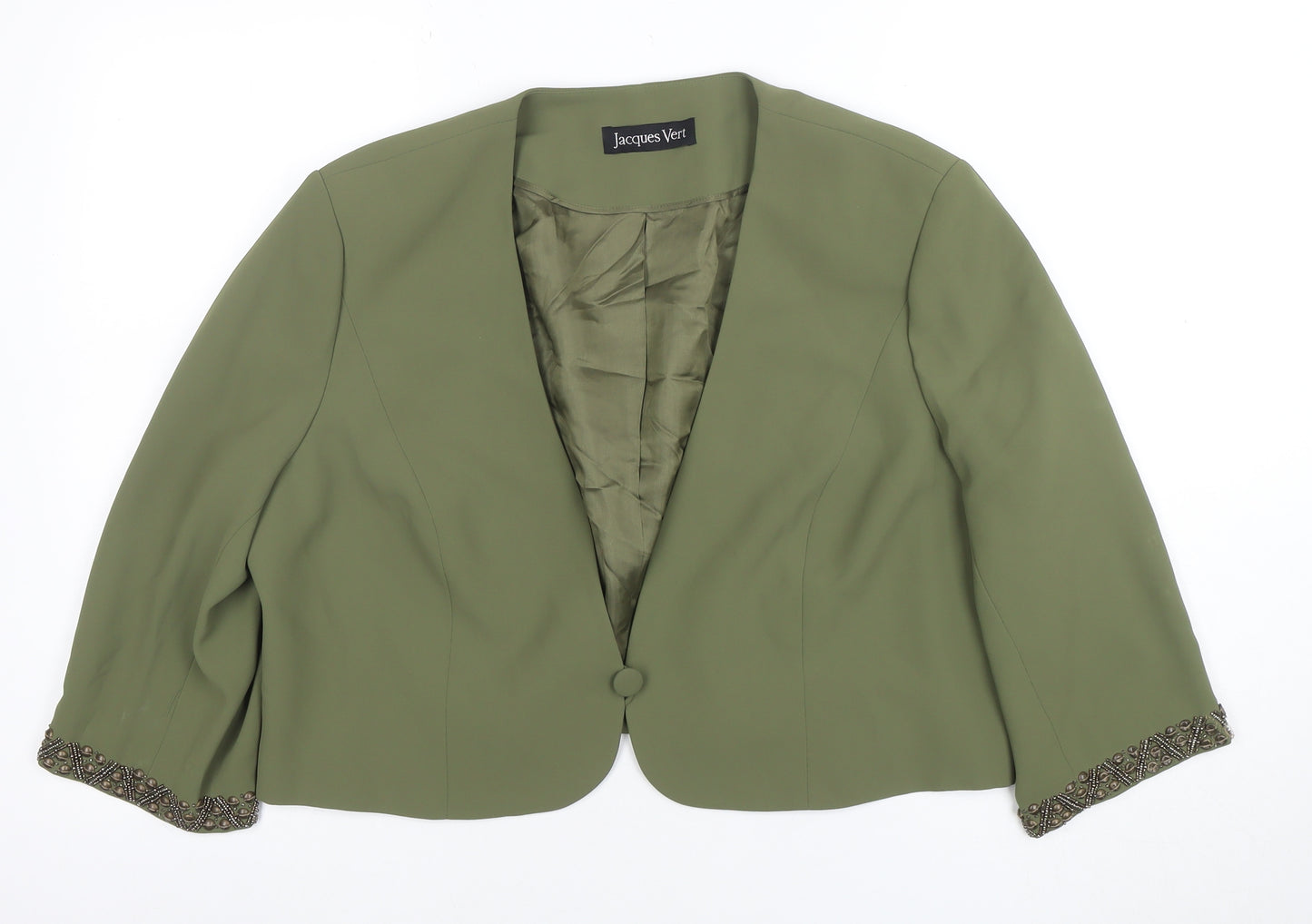 Jacques Vert Womens Green Size 20 Embellished Tuxedo Blazer
