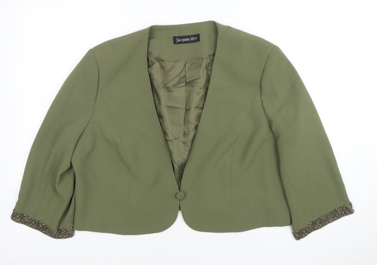 Jacques Vert Womens Green Size 20 Embellished Tuxedo Blazer
