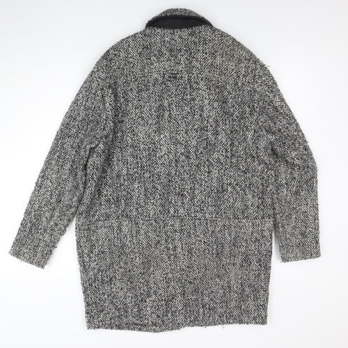 Topshop Women Grey Wool Blend Zip Long Tweed Overcoat UK 10