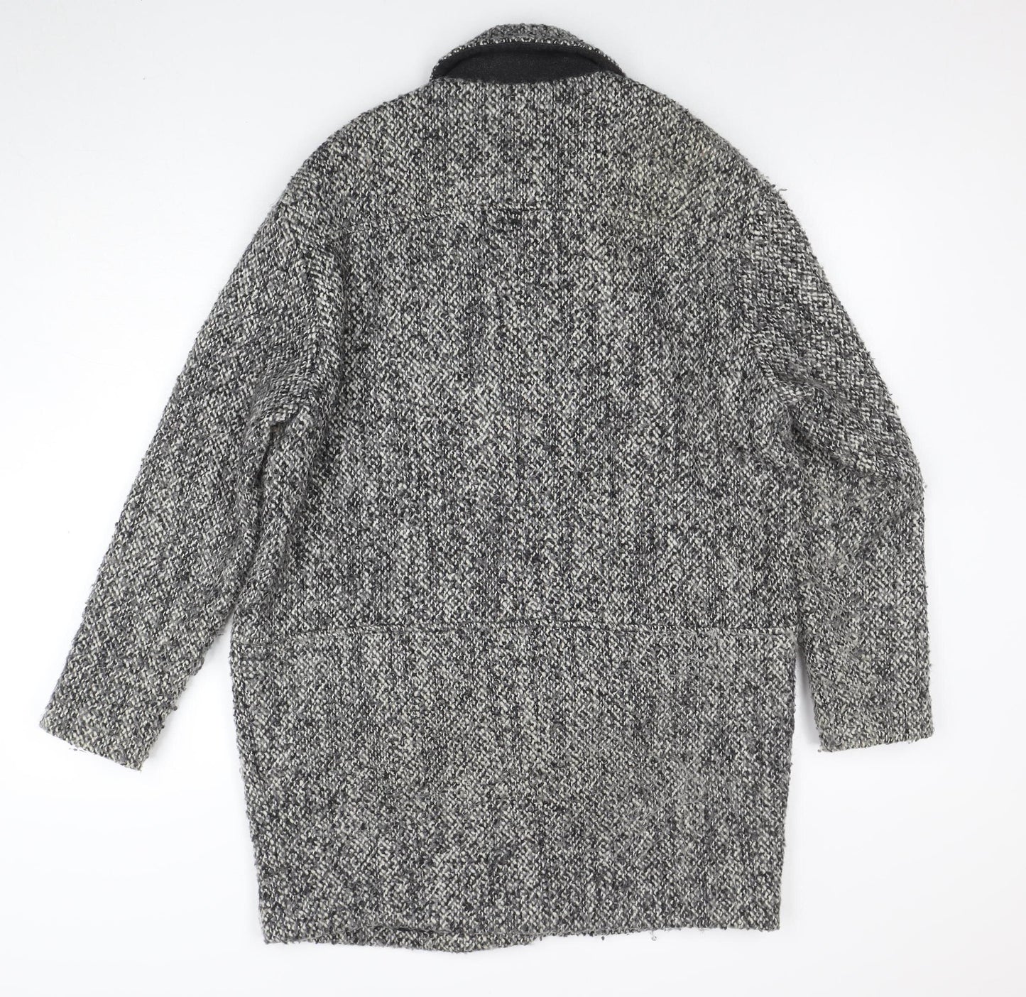 Topshop Women Grey Wool Blend Zip Long Tweed Overcoat UK 10
