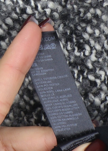 Topshop Women Grey Wool Blend Zip Long Tweed Overcoat UK 10