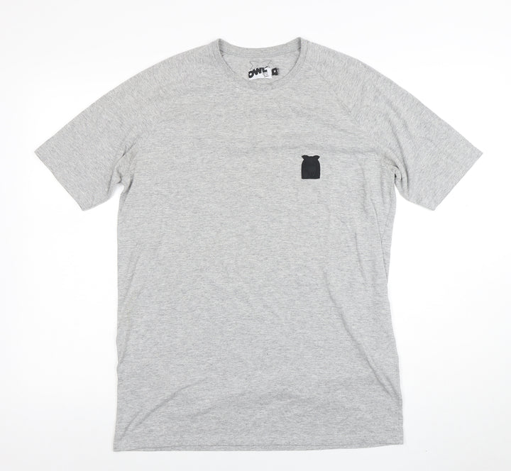 Owl Men's Grey Cotton Crew Neck Short Sleeve T-Shirt M