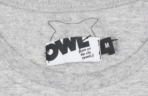 Owl Men's Grey Cotton Crew Neck Short Sleeve T-Shirt M