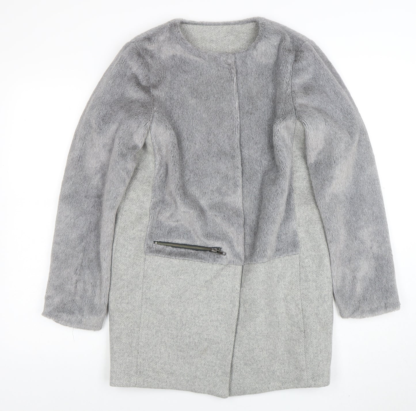 Next Girls Grey Wool Blend Zip Pocket Lined Mid-Length Coat 14 Years