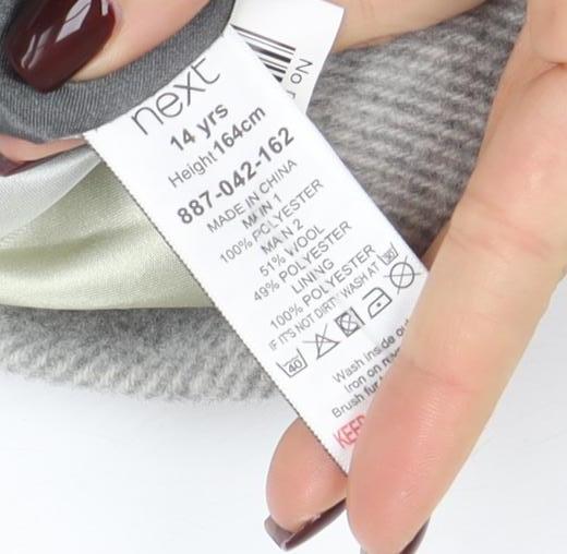 Next Girls Grey Wool Blend Zip Pocket Lined Mid-Length Coat 14 Years