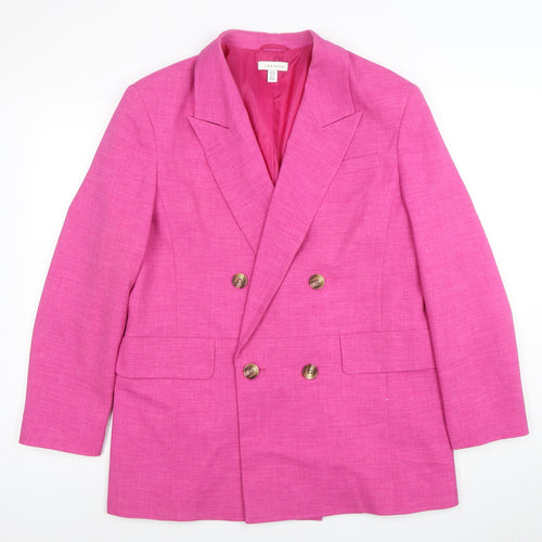Topshop Women Pink UK 12 Double-Breasted Blazer Woven Jacket