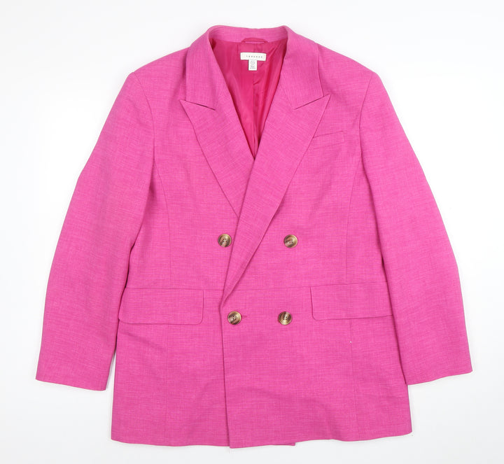 Topshop Women Pink UK 12 Double-Breasted Blazer Woven Jacket