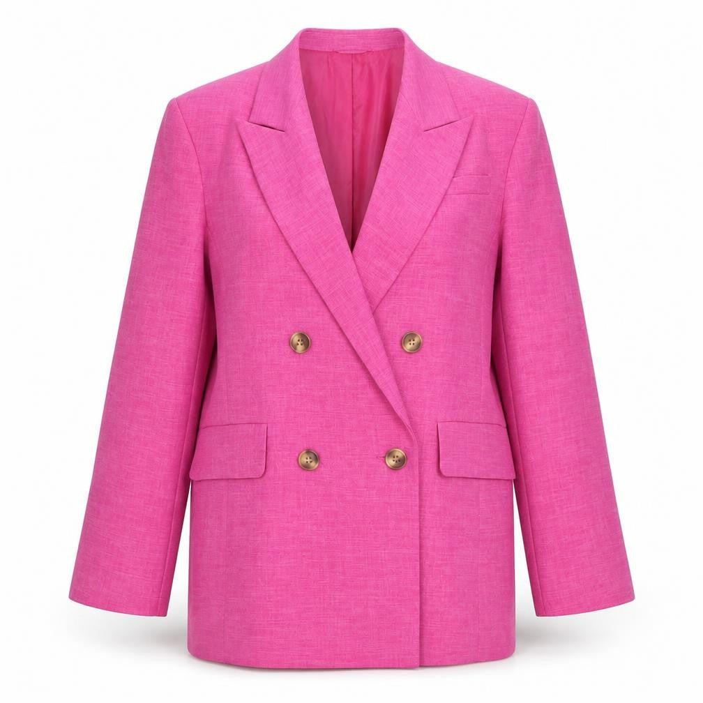 Topshop Women Pink UK 12 Double-Breasted Blazer Woven Jacket