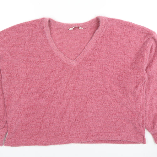Marks and Spencer Womens Pink V-Neck Relaxed Knit Jumper Size M