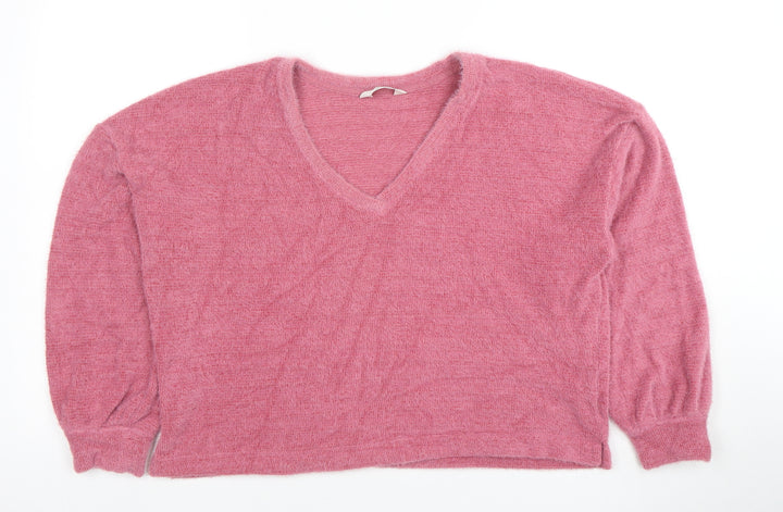Marks and Spencer Womens Pink V-Neck Relaxed Knit Jumper Size M