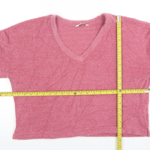Marks and Spencer Womens Pink V-Neck Relaxed Knit Jumper Size M