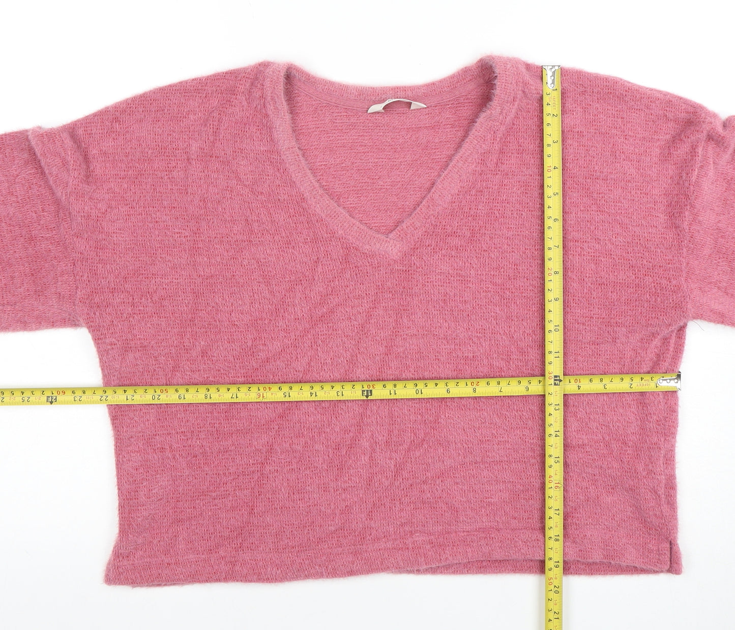 Marks and Spencer Womens Pink V-Neck Relaxed Knit Jumper Size M