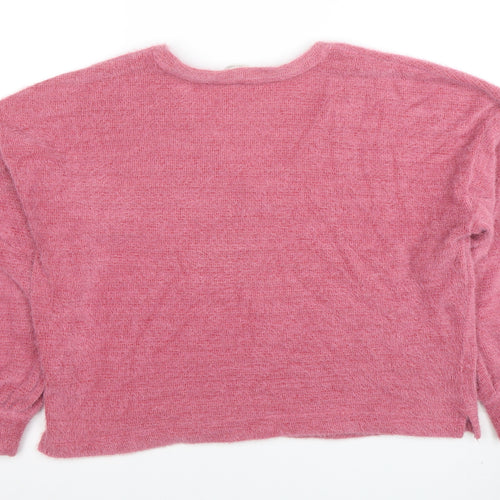 Marks and Spencer Womens Pink V-Neck Relaxed Knit Jumper Size M
