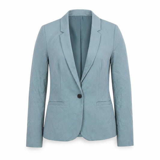 Front view of WE Women Blue Single-Breasted Blazer Jacket, size S, Fitted Style