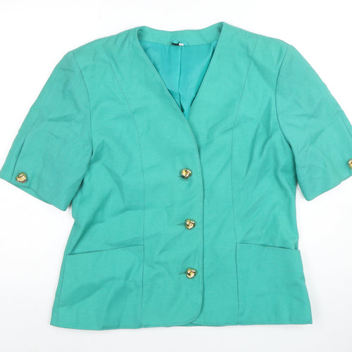 First Avenue Womens Green Short Sleeve Suit Jacket Size 14