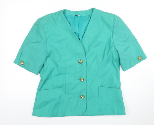 First Avenue Womens Green Short Sleeve Suit Jacket Size 14