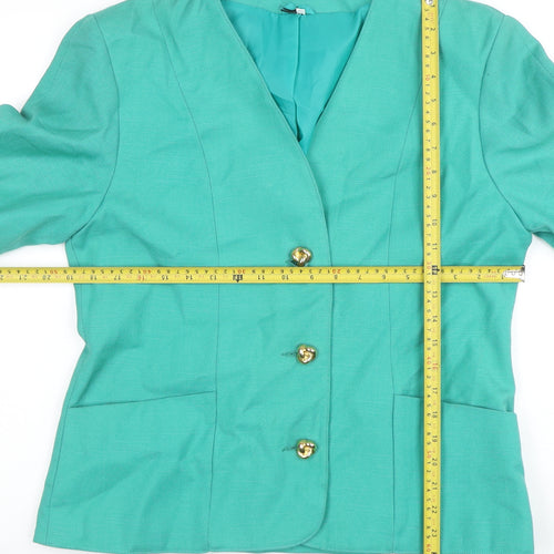 First Avenue Womens Green Short Sleeve Suit Jacket Size 14