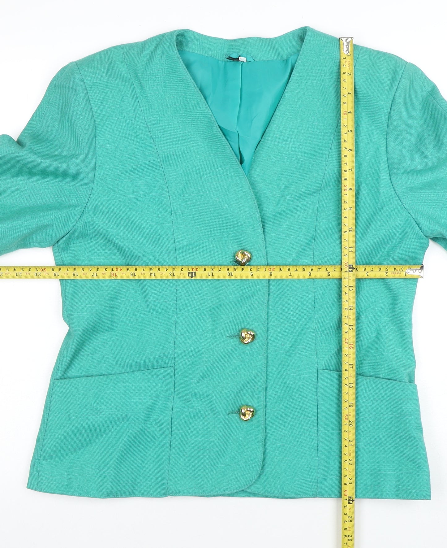 First Avenue Womens Green Short Sleeve Suit Jacket Size 14