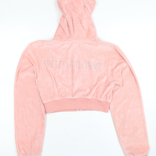 PrettyLittleThing Womens Pink Full Zip Velour Hoodie UK 8
