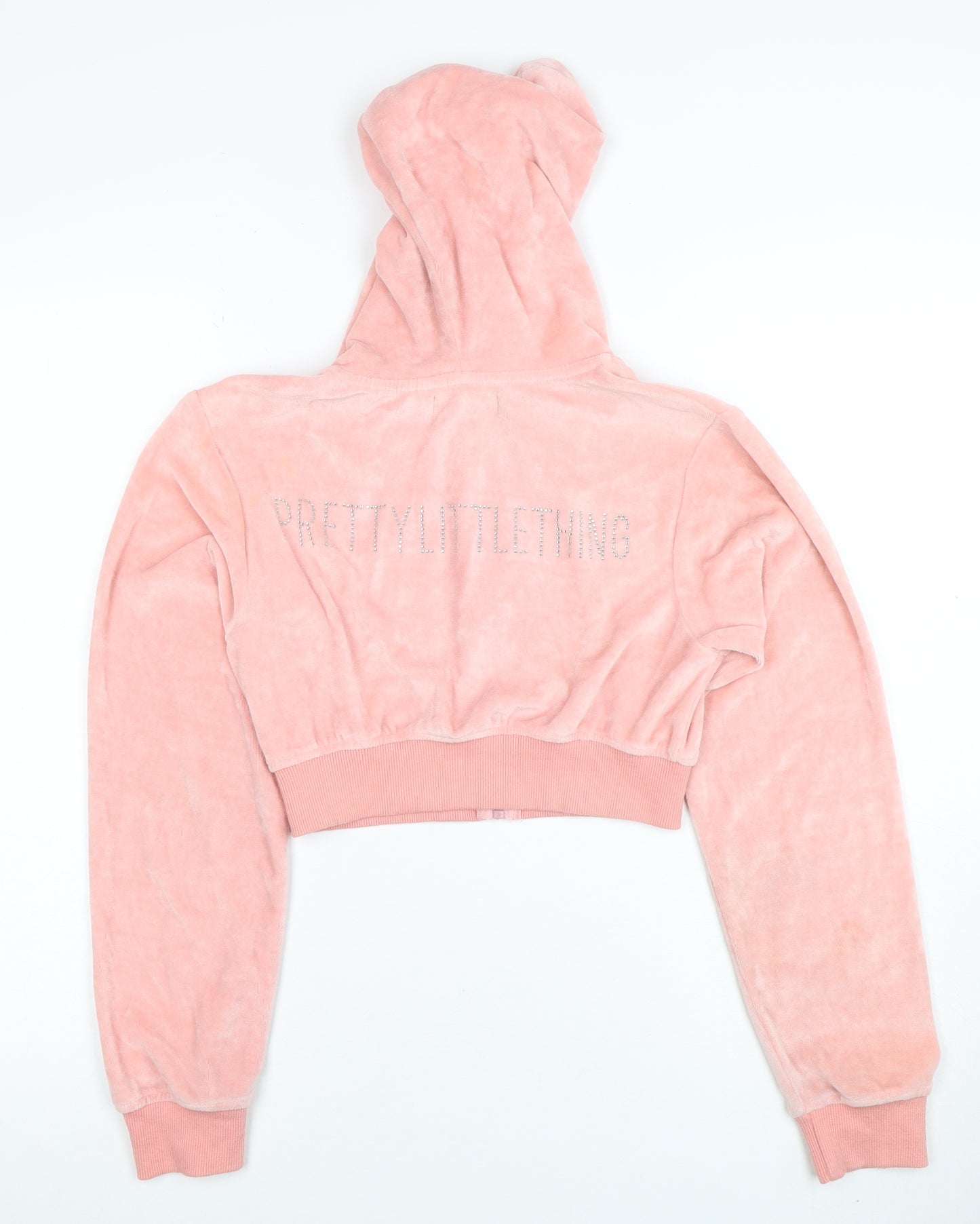 PrettyLittleThing Womens Pink Full Zip Velour Hoodie UK 8