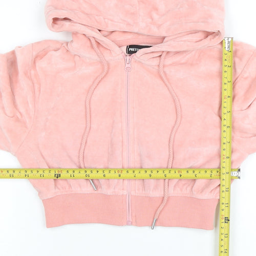 PrettyLittleThing Womens Pink Full Zip Velour Hoodie UK 8