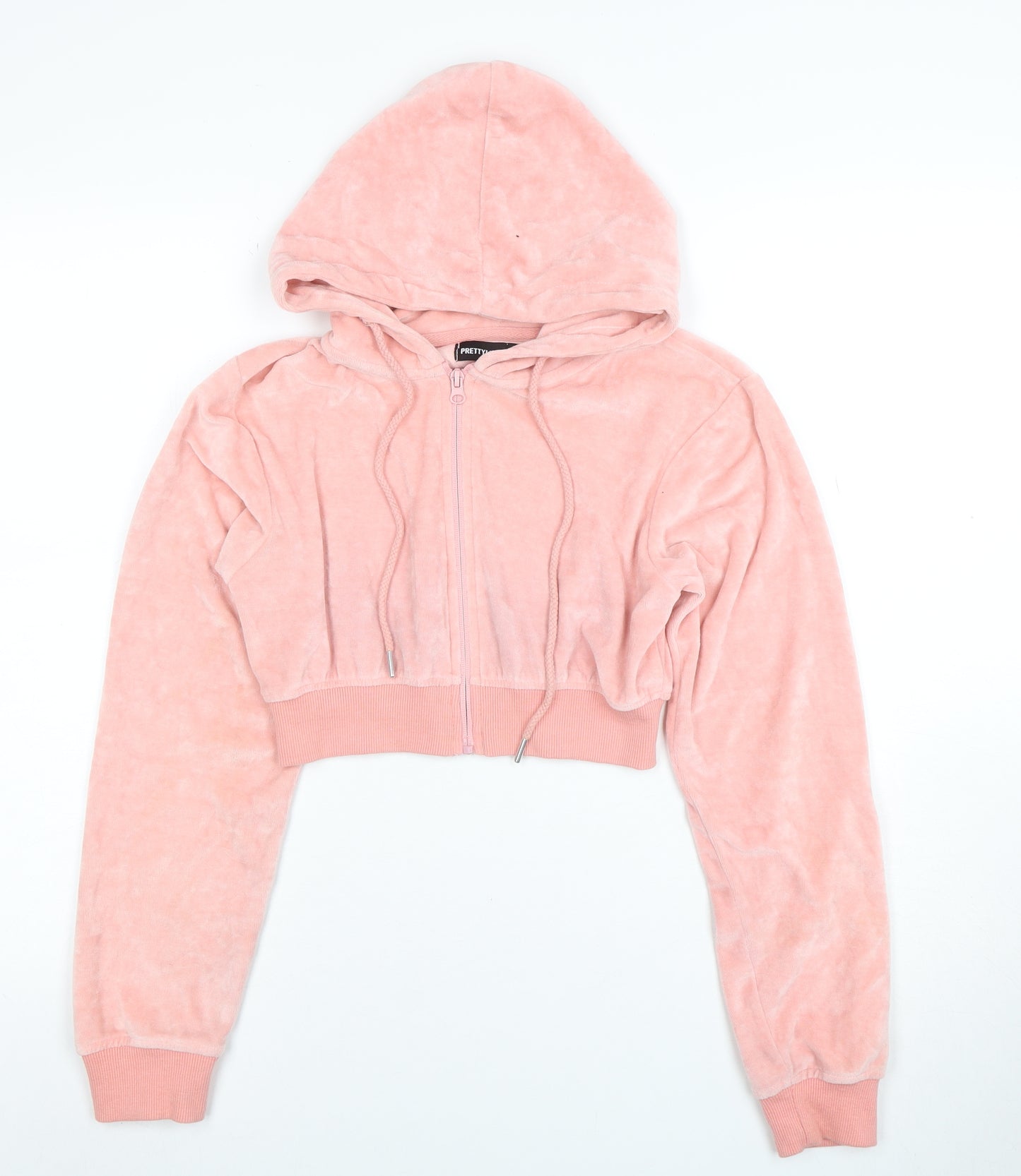 PrettyLittleThing Womens Pink Full Zip Velour Hoodie UK 8
