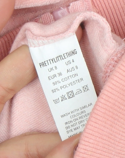PrettyLittleThing Womens Pink Full Zip Velour Hoodie UK 8