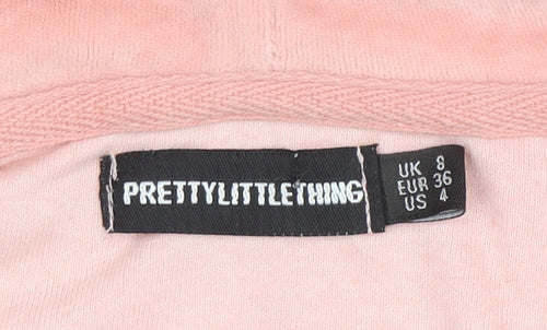 PrettyLittleThing Womens Pink Full Zip Velour Hoodie UK 8
