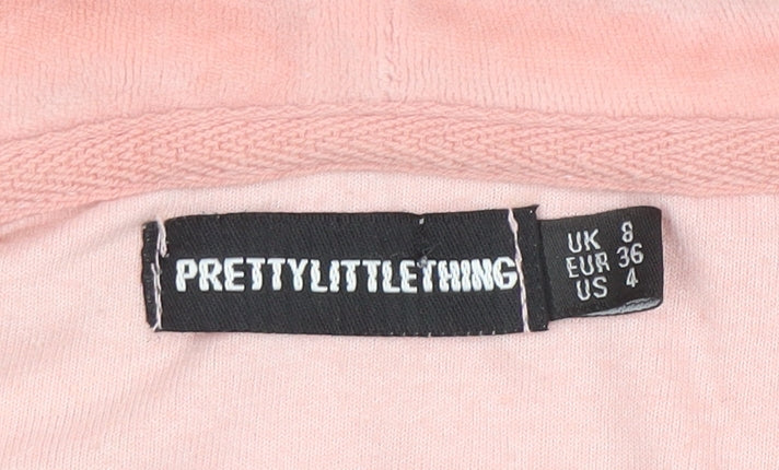 PrettyLittleThing Womens Pink Full Zip Velour Hoodie UK 8
