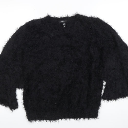 New Look Women's Black Flared Sleeve Fuzzy Pullover Jumper Size M