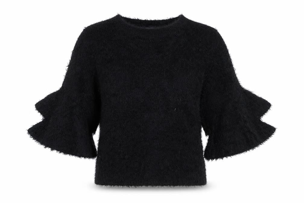 Front view of New Look Women's Black Flared Sleeve Fuzzy jumper, size M